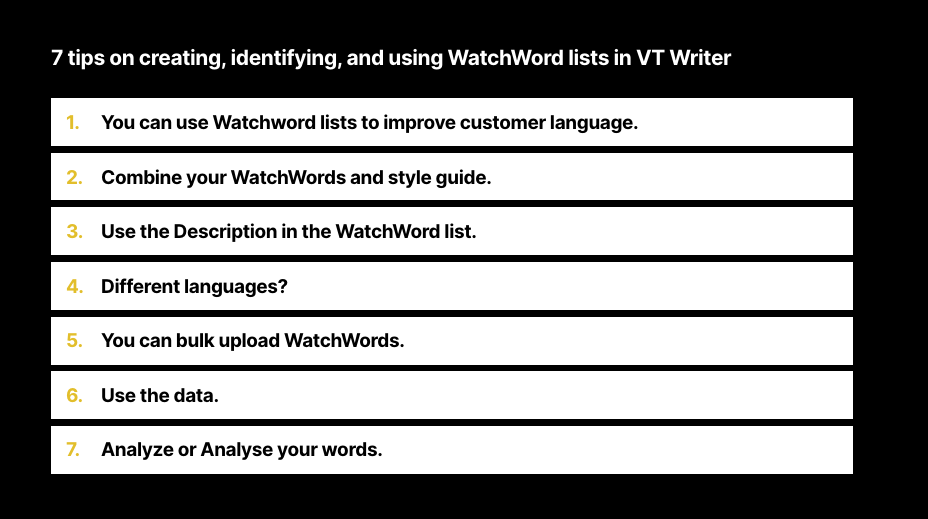 7 tips on creating, identifying, and using WatchWord lists in VT Writer