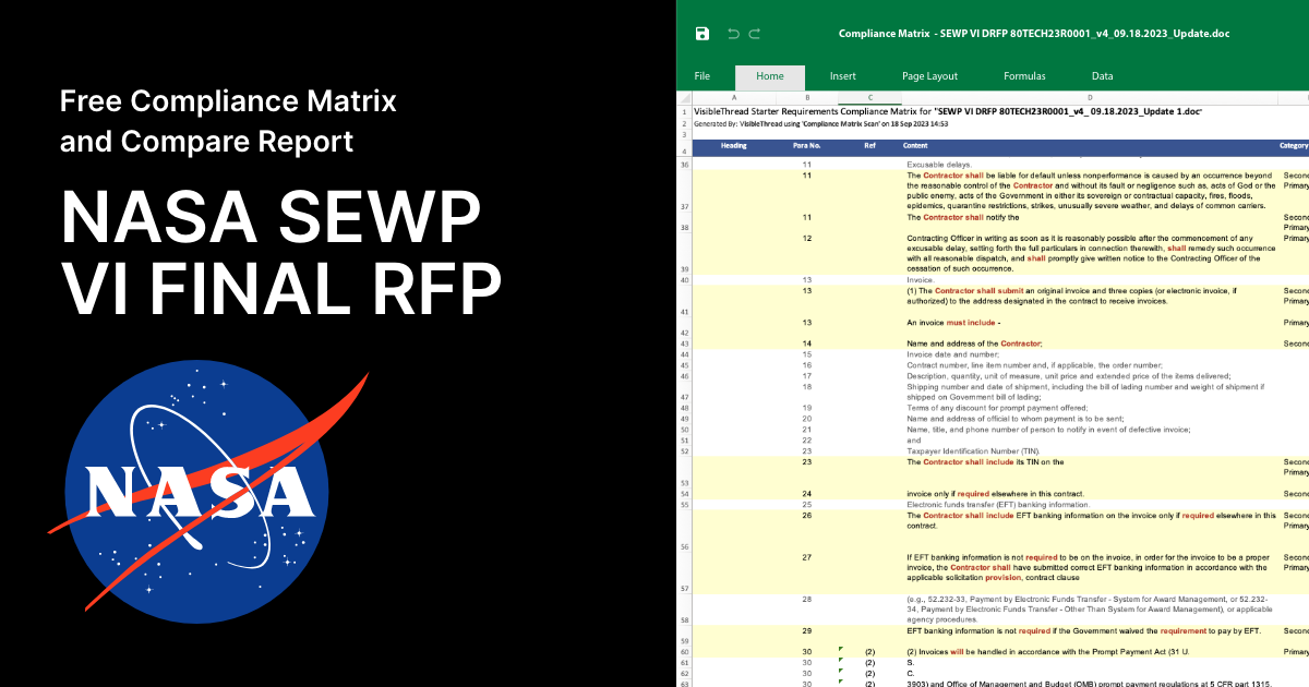 Free Starter Compliance Matrix for the NASA SEWP VI Contract